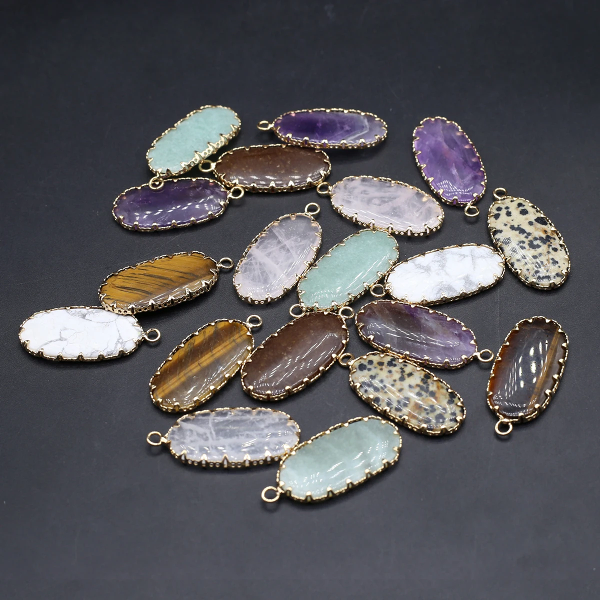 10PCS Wholesale Natural Semiprecious Stone Random Color Oval Fashion Pendant Jewelry Making DIY Necklace Earrings Accessories