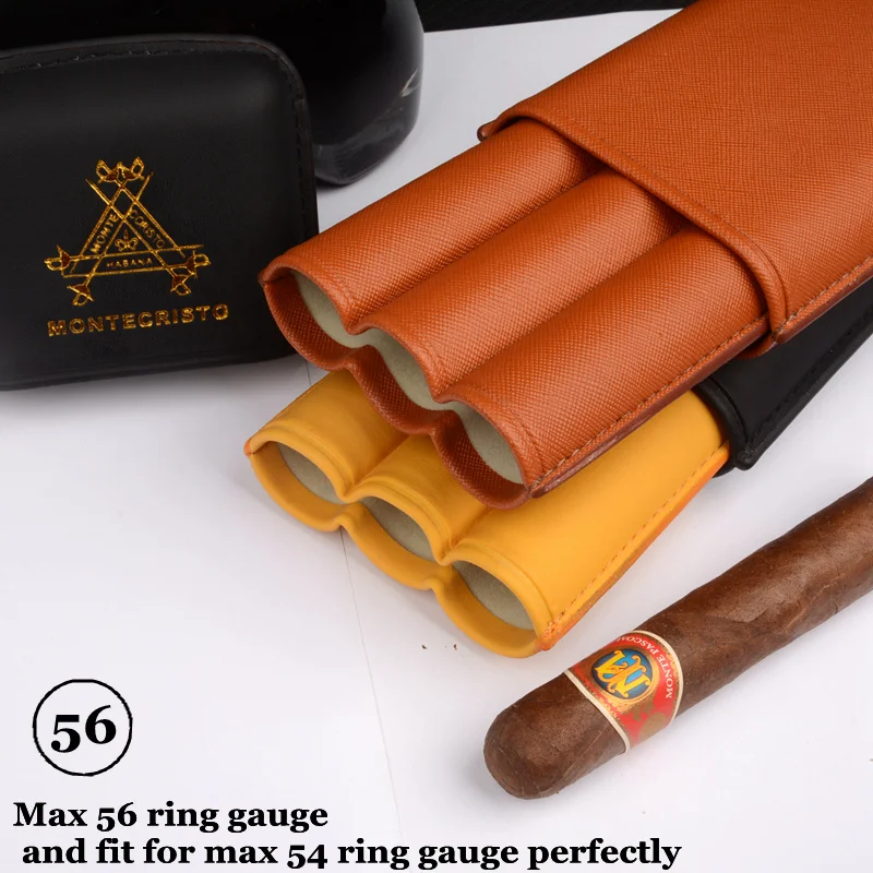 Leather Cigar Case  3 Tubes Cigar Holder Brown Travel Humdor Fits 54R Cigars  Exellent Tobacco Box Smoking Accessory for Men