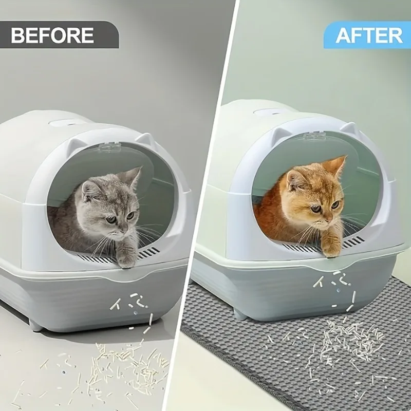 Honeycomb Grid Cat Litter Mat Double Layer Trapping Design Non-Slip Waterproof Base Litter Scatter Mat for Cat Owners Living Room Floors pets
