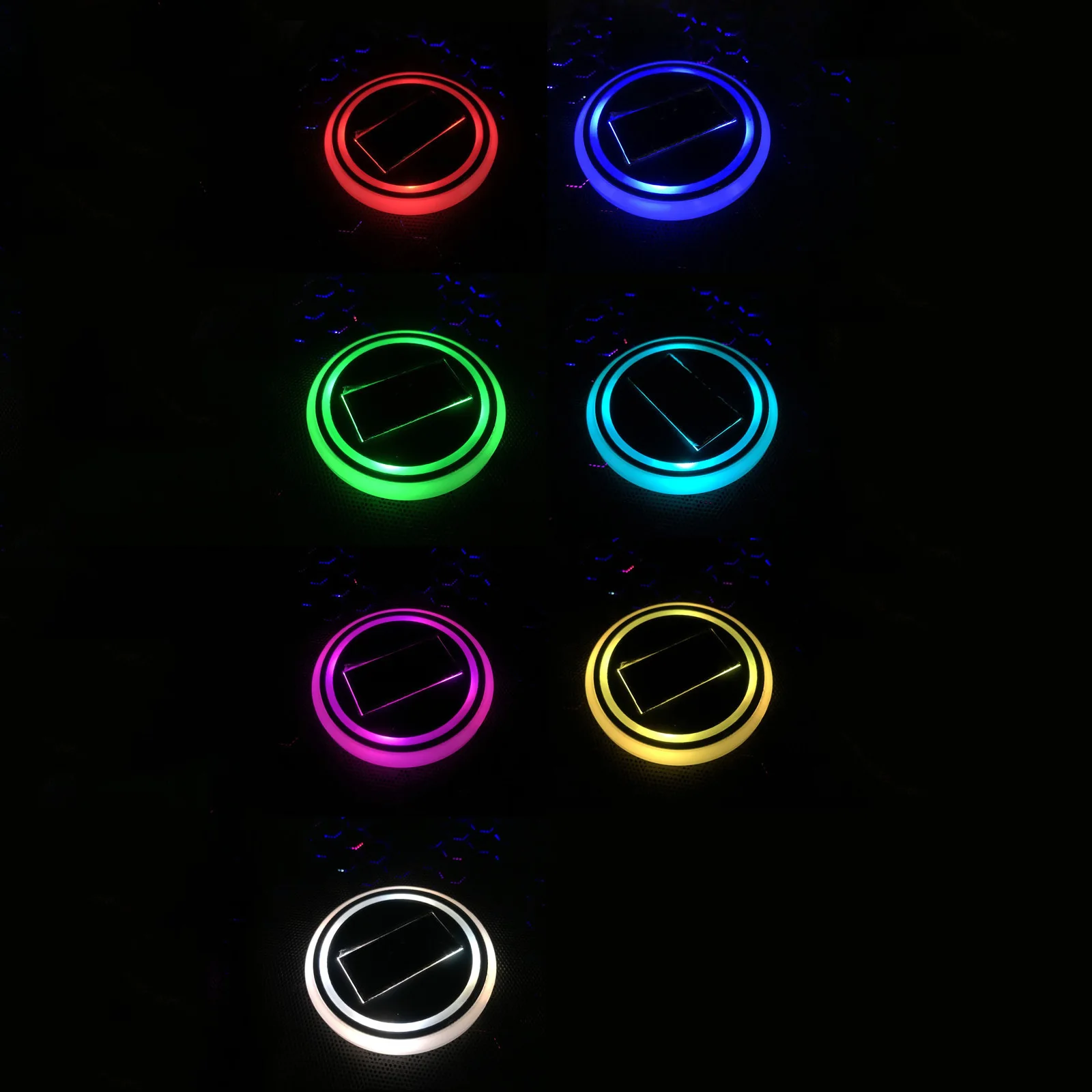 Solar Energy Single Ring Double Ring Solar Energy Car LED Light Water Coaster 7 Colorful USB Charging Car Atmosphere Light 2023