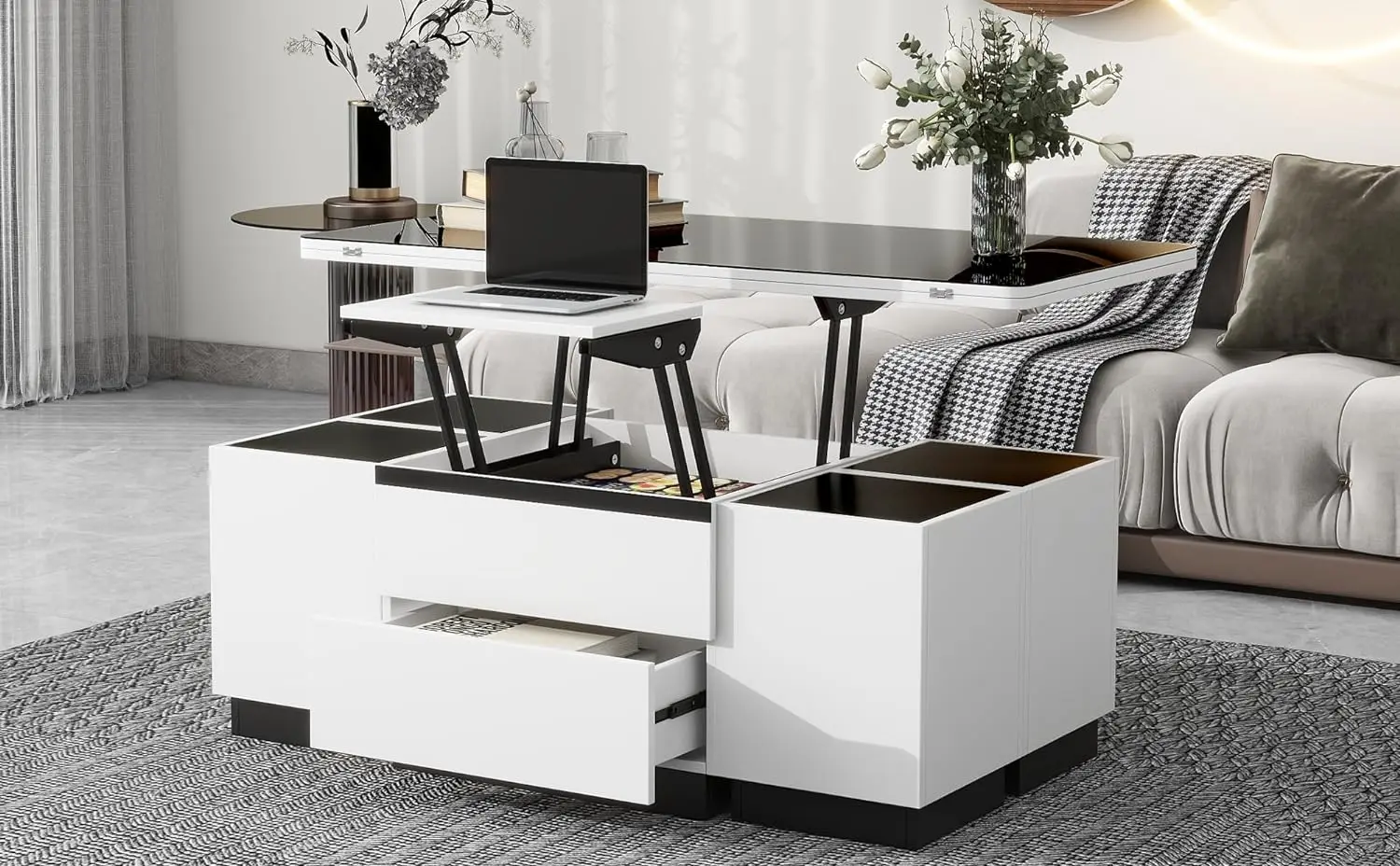 

NicBex Coffee Table with Lifting for Living Room Top Lift Top Coffee with Drawers Table with Storage Black + White