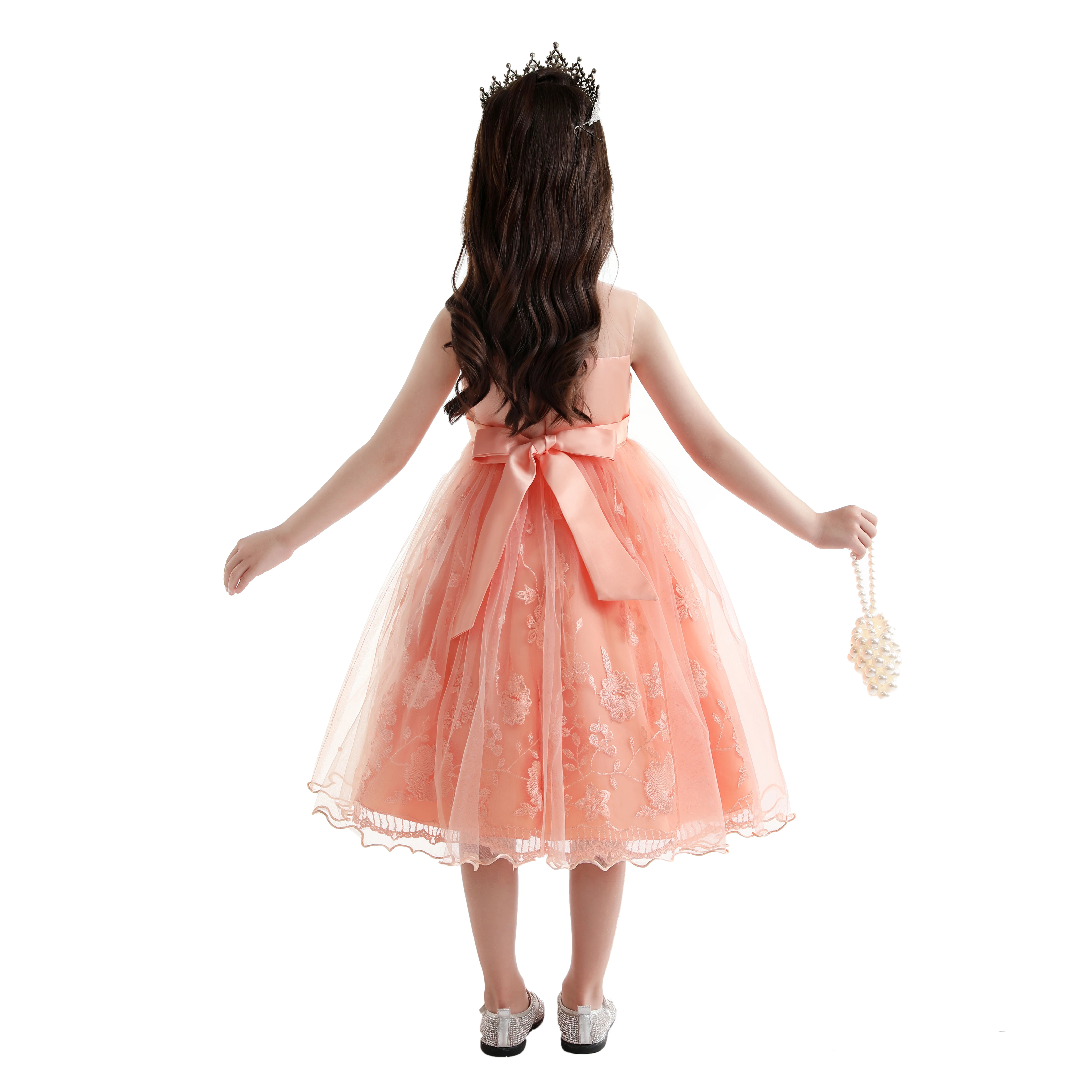 Mädchen-Netz-Seidenkleid mit Blumenstickerei für Hochzeit, Geburtstag, Party, Spitzen-Prinzessinnenkleid, Karneval, Weihnachten, Tanz-Performance-Outfit – Detail 16