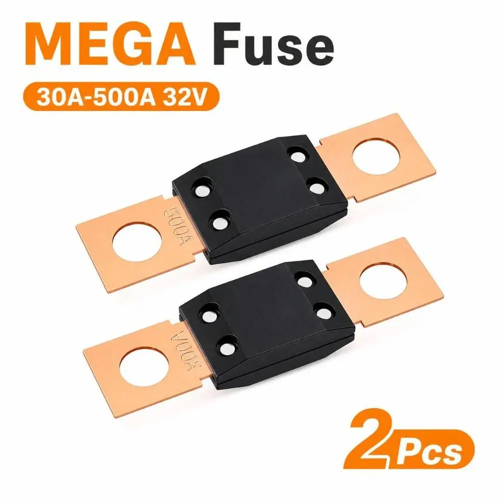 2Pcs New 30A-500A MEGA Fuse 32V Flat Type Bolt-on Fuse Bolt Mount Copper ANL Car Fuse for Car Audio Marine Boat