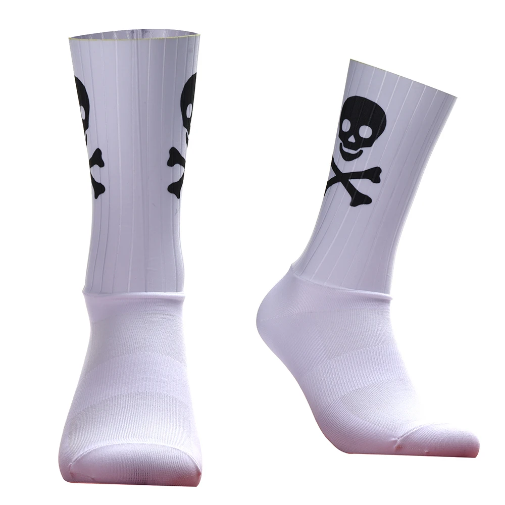 Cycling Silicone Aero Seamless Sports Non-slip Socks Breathable Skull Pattern Road Bike Racing Socks