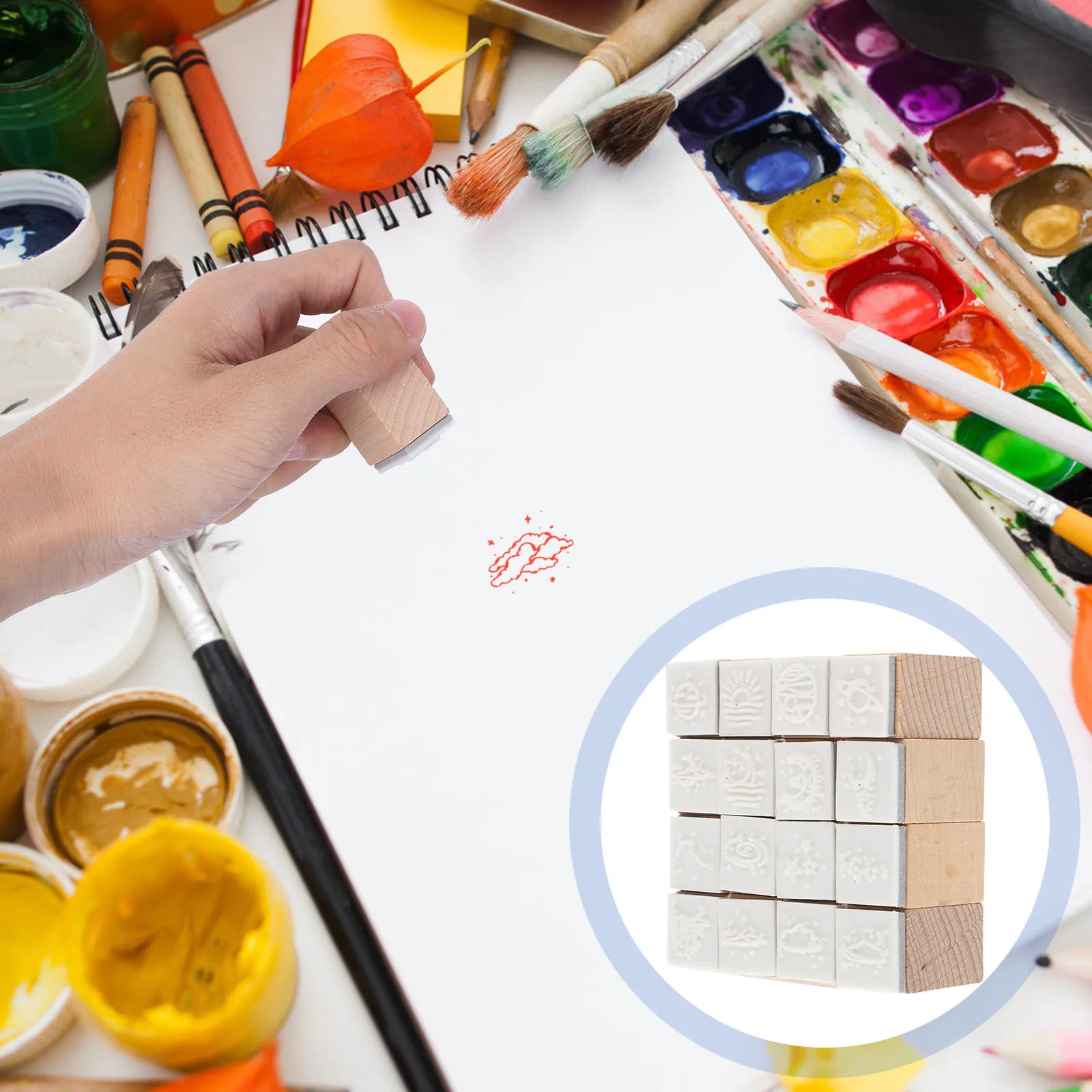 

16Pcs Wooden Seal Kit for DIY Scrapbooking Crafts Kids Handbook Stamping Projects Creative Multi-Function Decorative