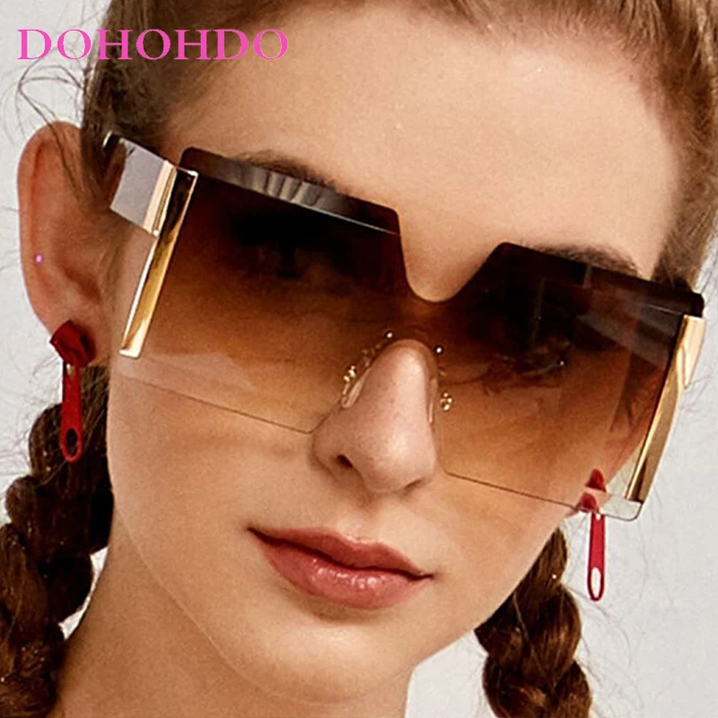 Vintage Oversized Rimless Square Women Sunglass Luxury Brand Designer Men Suglass Summer Travel Driving Windproof Goggles UV400