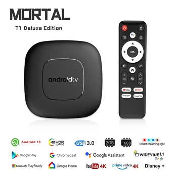 HOT 2024 Mortal T1 스마트 홈 시어터 TV 박스 블루투스 Google Assistant Android 13 Allwinner H313 2.4G 및 5G Wifi 4K HDR10 Netflix