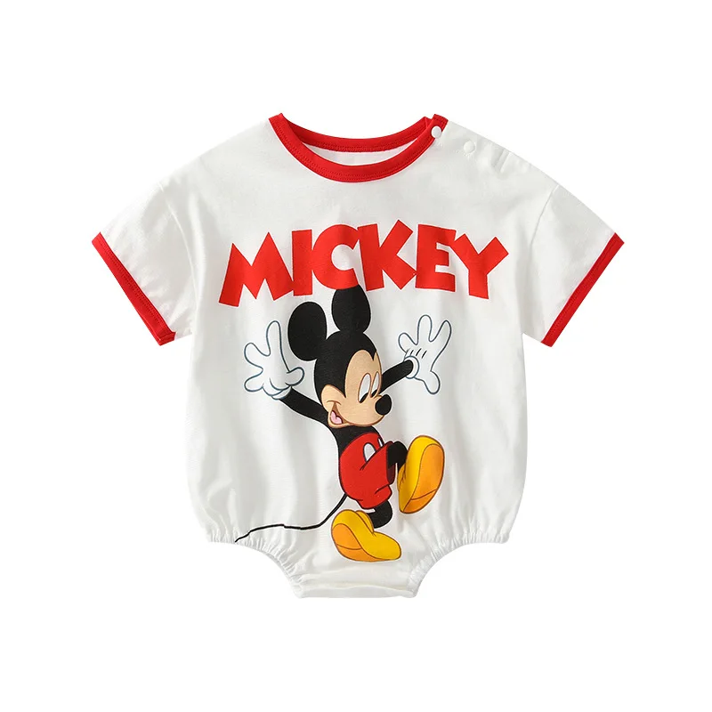 

MINISO Mickey Baby Boy Summer Short Sleeve Cartoon Bodysuit Triangle Climbing Romper Newborn Clothes 0-1 Years Toddler Jumpsuit