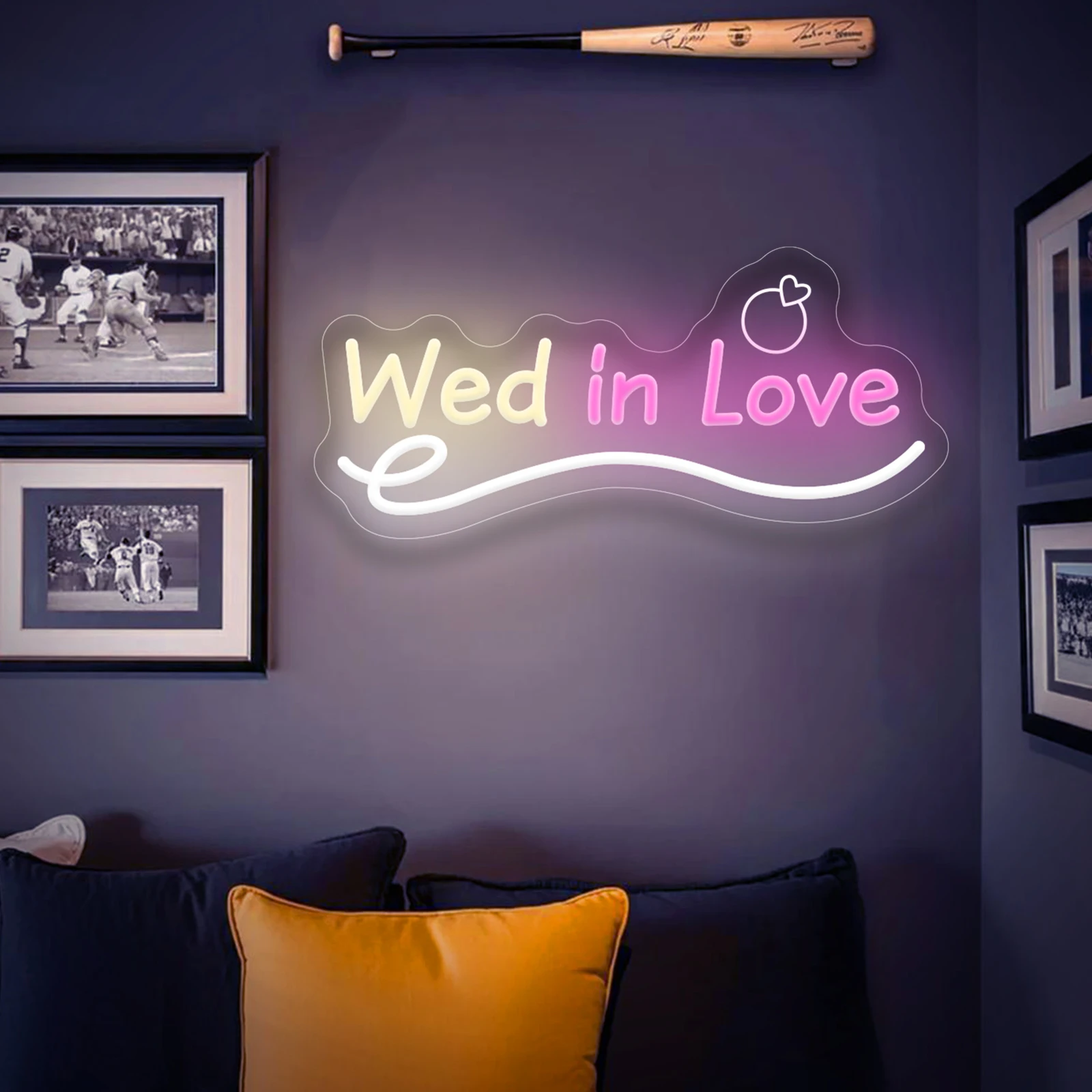 Wed in Love Neon Sign LED Wall Art USB Powered Acrylic Ring Heart Glow Lamp Wedding Ceremony Bedroom Reception Romantic Decor