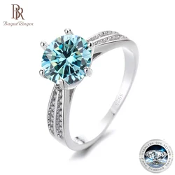 BagueRingen 1ct Round 18K White Gold Plated 100% 925 Silver Moissanite Ring Diamond Test Passed Jewelry Woman Girl Gift