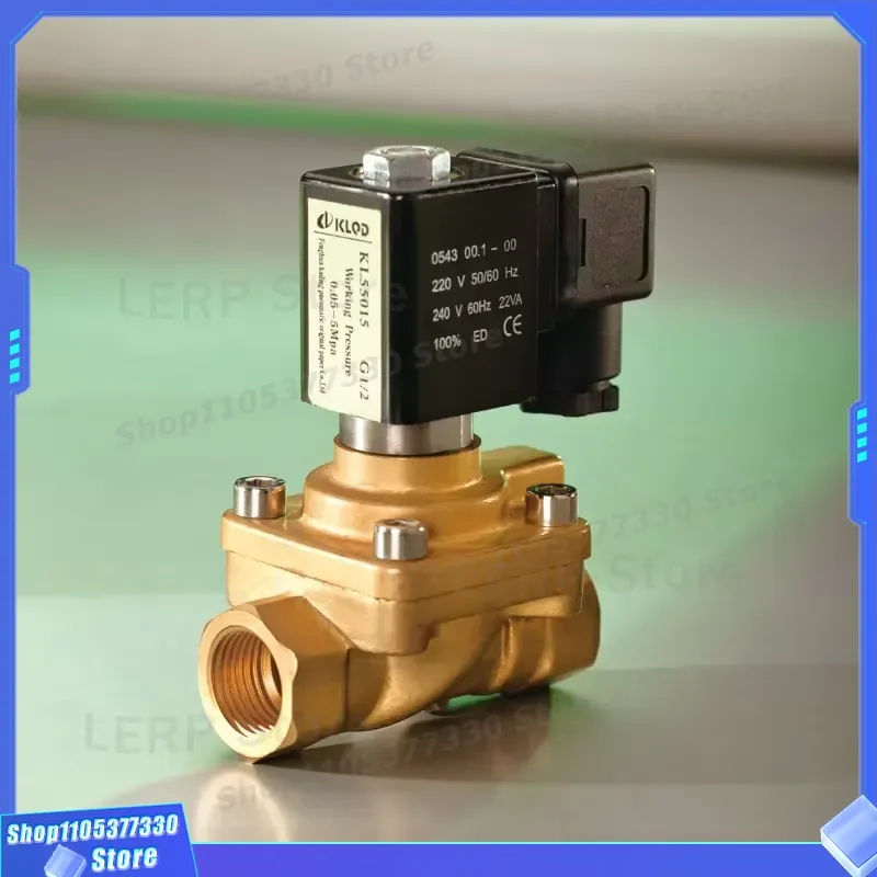 KL55015 Brass Solenoid Valve 1/2 Inch 2 Way Normally Closed High Pressure 50 Bar Water Air Control Valve for Industrial Use