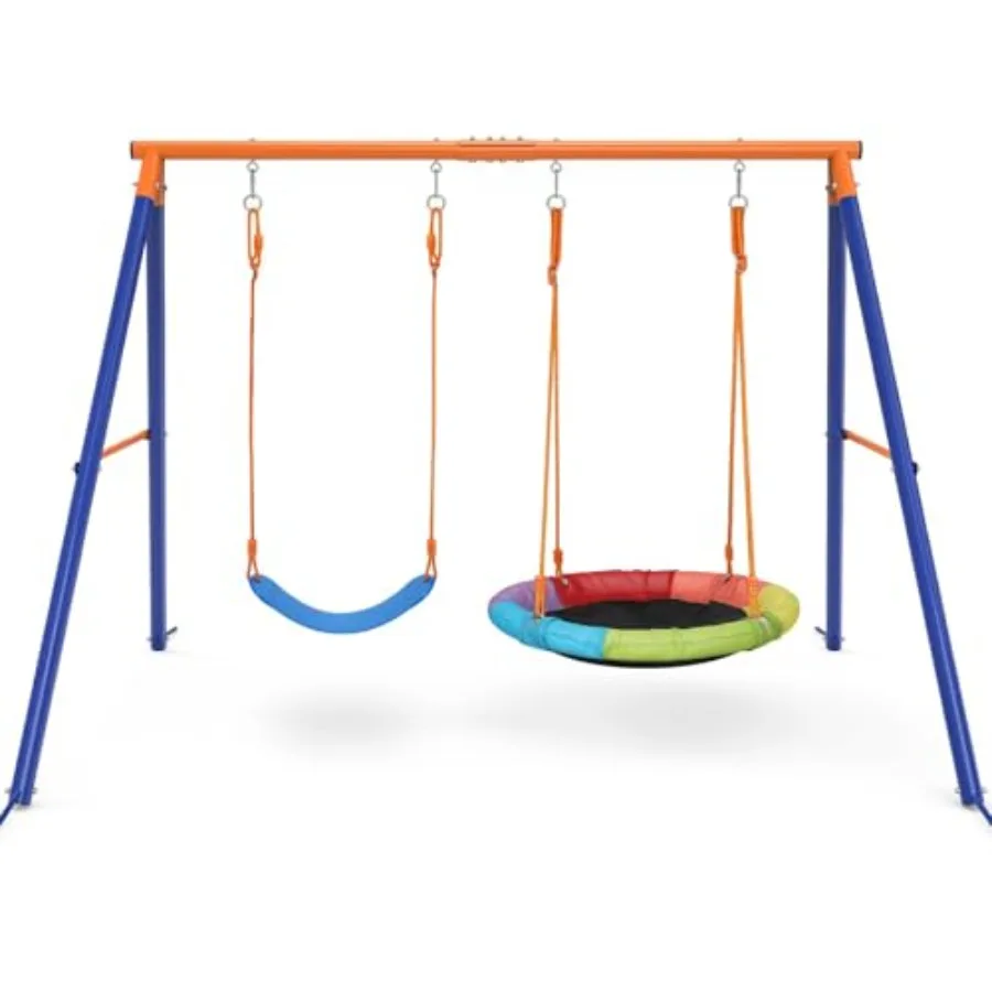 

Качели для двора с подставкой - Усиленный металлический А-образный каркас, выдерживающий нагрузку до 200 кг, с качелями-дисками 81 см и сиденьями 66,5 см