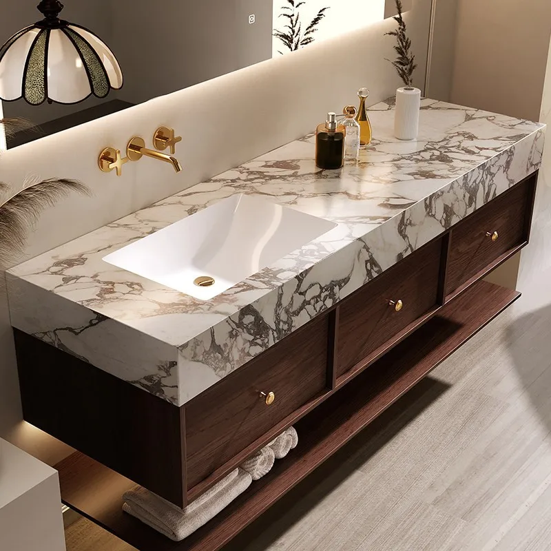 Factory Direct 2026 Bulgari rock slab ceramics seamless integrated bathroom cabinet combination antique bathroom washstand hand