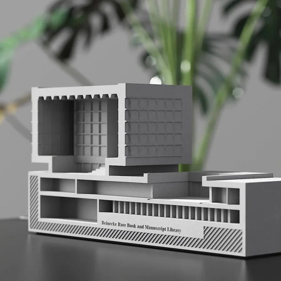 Miniature Beinecke Rare Book Library Model Cement Architectural Building Decor Modern Home Desk Ornament Sculpture Gift Art