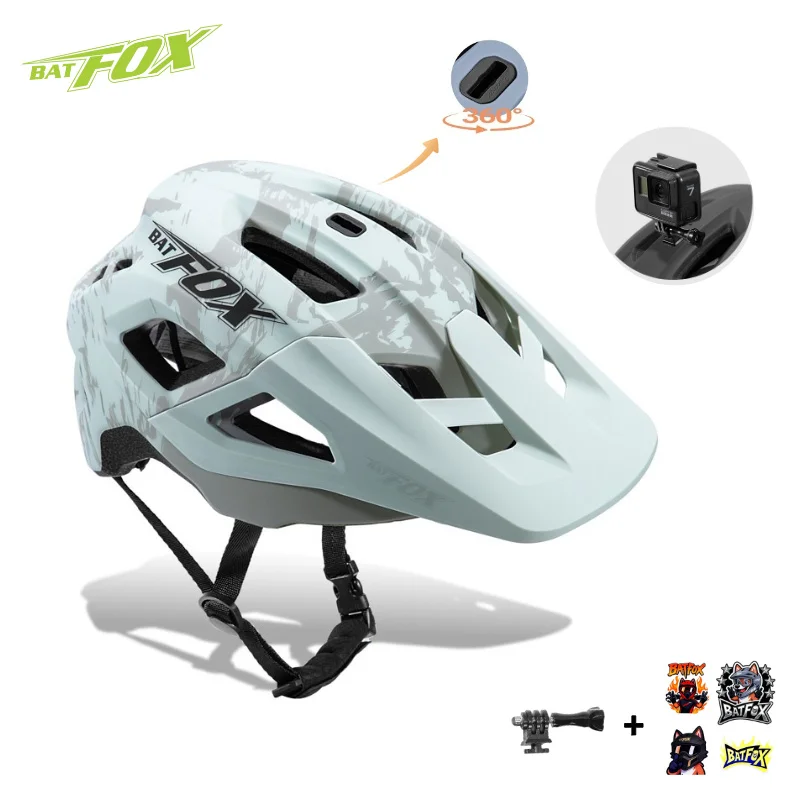BATFOX MTB Bicycle Helmet In‑Mold Construction Ultralight Action Camera Mount Removable Visor Safety Gear For Downhill Riding