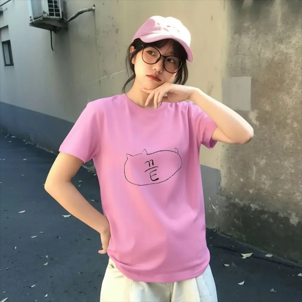 Kawaii Cat Graphic T-Shirt Women Hand-drawn Summer Short Sleeve Funny Korean Letter Print Clothes with Many Reviews From Koreans