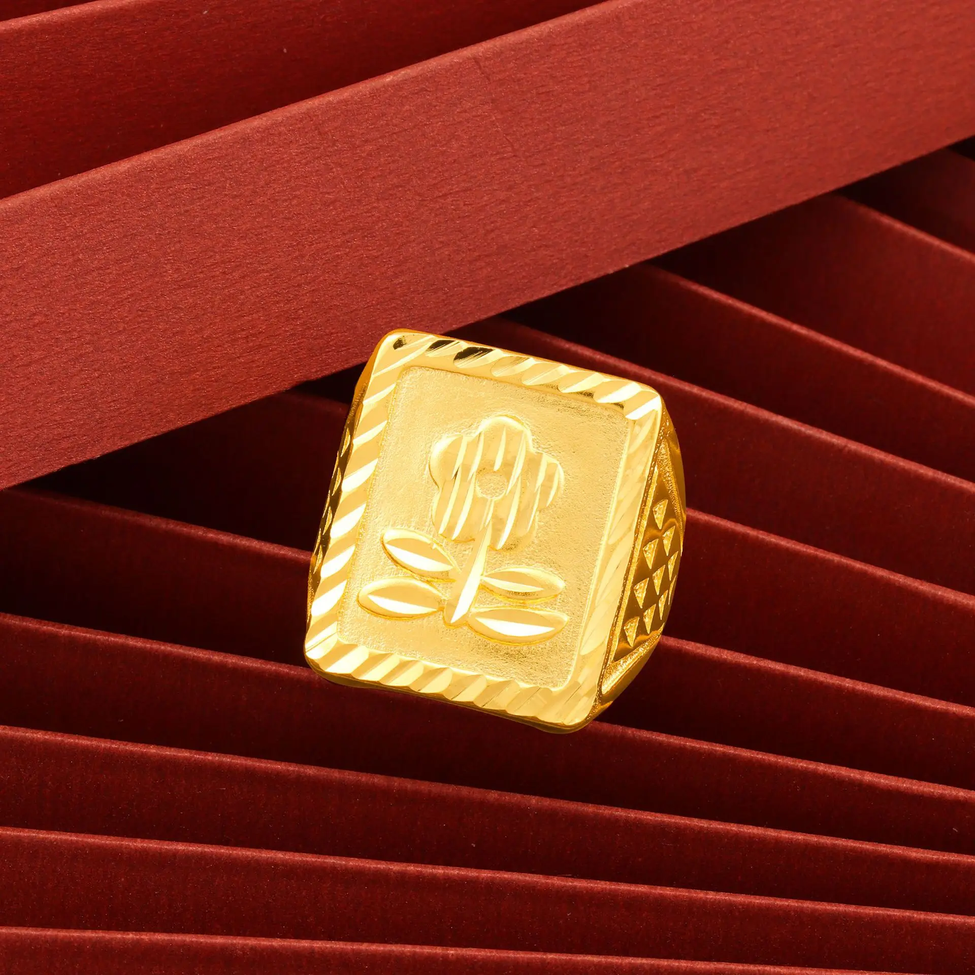 

Luxury 24K 9999 Pure Gold real gold Men's Open Flower Frosted Ring Adjustable Size