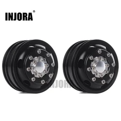 INJORA Black/Silver CNC Alloy Front Rear Wheel Hub Rim for 1/14 RC Car Tamiya Tractor Truck