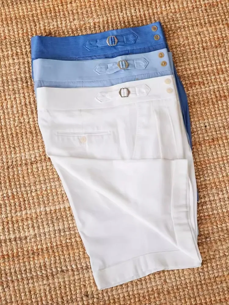 2024 Summer Mens Suit Shorts Vintage Design British Style Knee Length Straight Trousers Solid Color Business Casual Mens Shorts