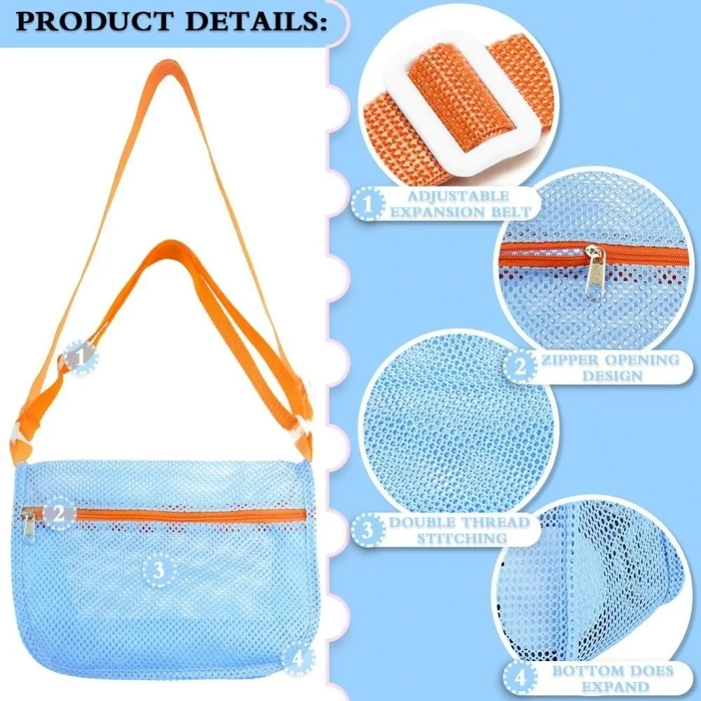 3Pcs High Quality Large Capacity Mesh Beach Bags Adjustable Straps Multifunctional Seashell Collecting Bags Shell Pouch for Sand