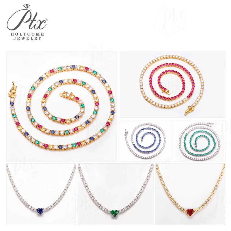 

Теннисная цепочка с выращенными в лаборатории драгоценными камнями и муассанитом, сертифицированная GRA/AGL, с сапфирами/рубинами/камнями из Колумбии, из стерлингового серебра 925 пробы, 16-20 дюймов, изысканные ювелирные изделия