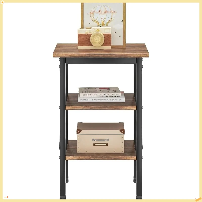 Conjunto de mesa final de 2, mesa de cabeceira, mesas auxiliares de sala de estar de 24" de altura, mesa lateral com prateleiras de armazenamento de 3 camadas