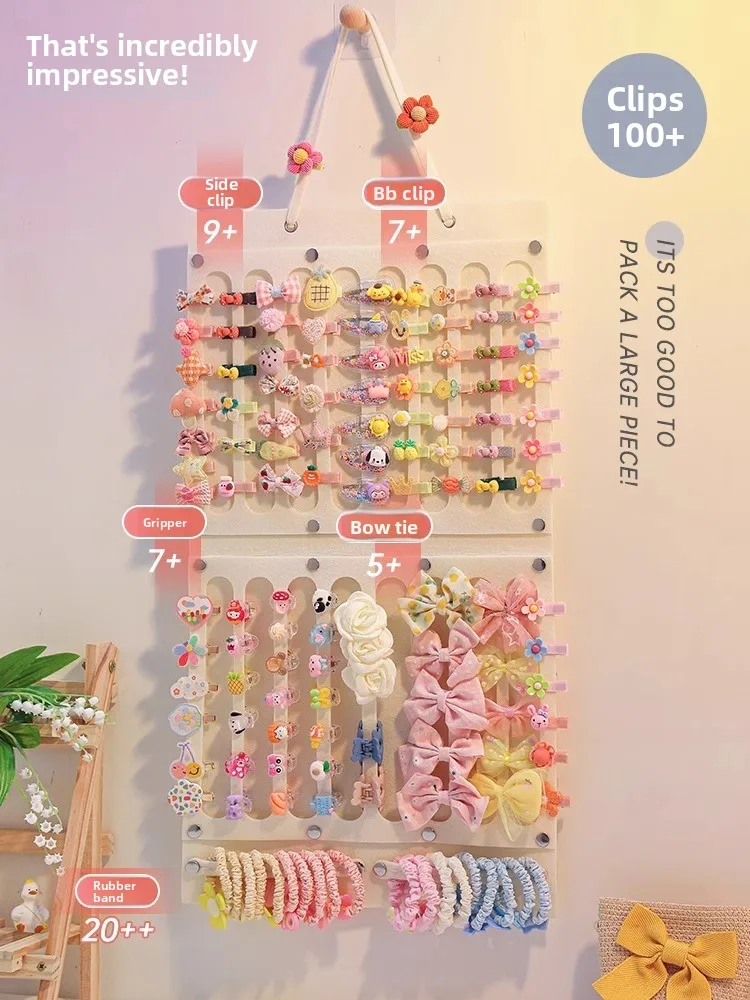 منظم إكسسوارات شعر الأطفال مثبت على الحائط، صندوق مجوهرات زخرفي لربطات الشعر ودبابيس الشعر وحبال الرأس للفتيات #4