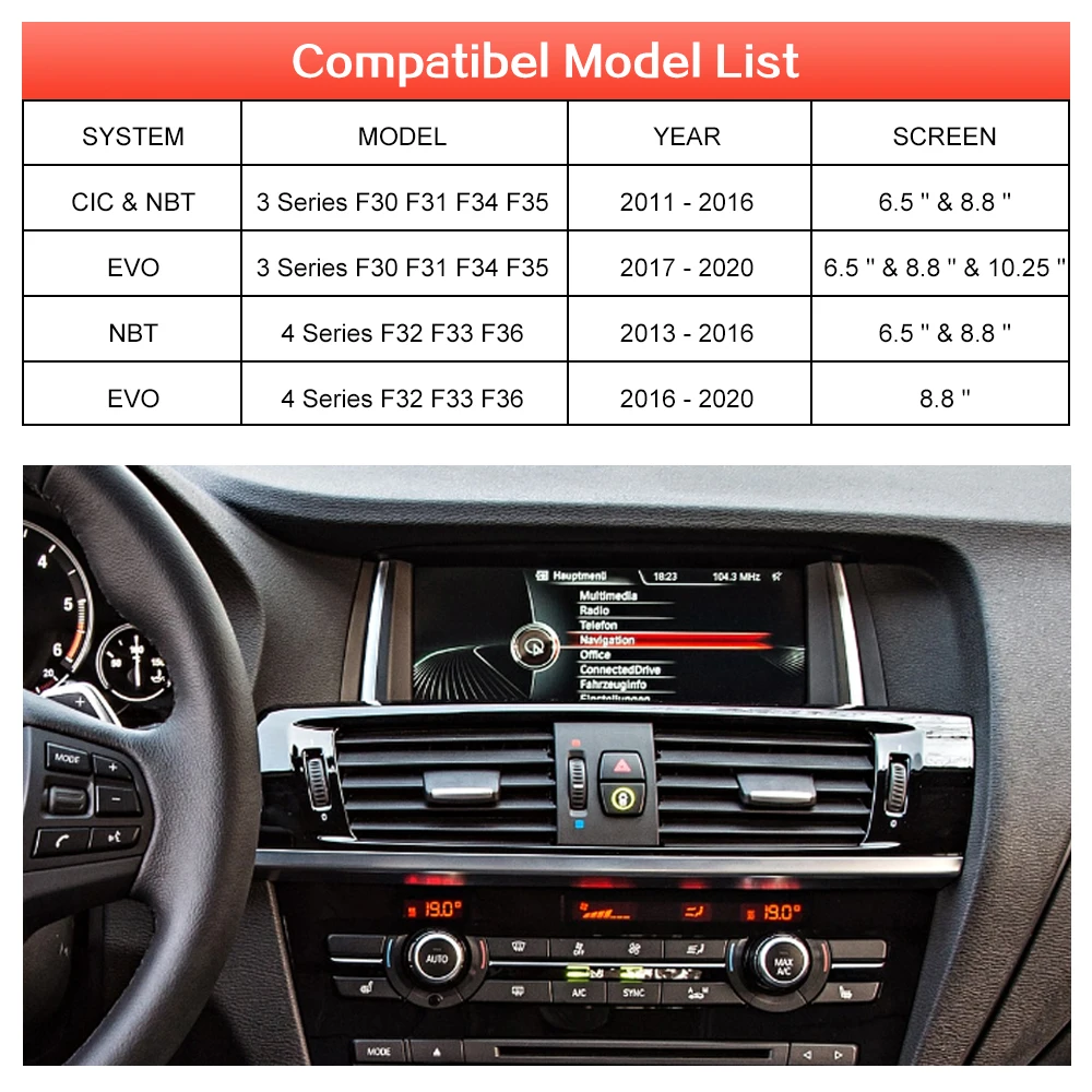 Wireless CarPlay Android Auto for BMW 3 4 Series F30 F31 F32 F33 F34 F35 F36 2012-2020 with Mirror Link AirPlay Car Play Functio