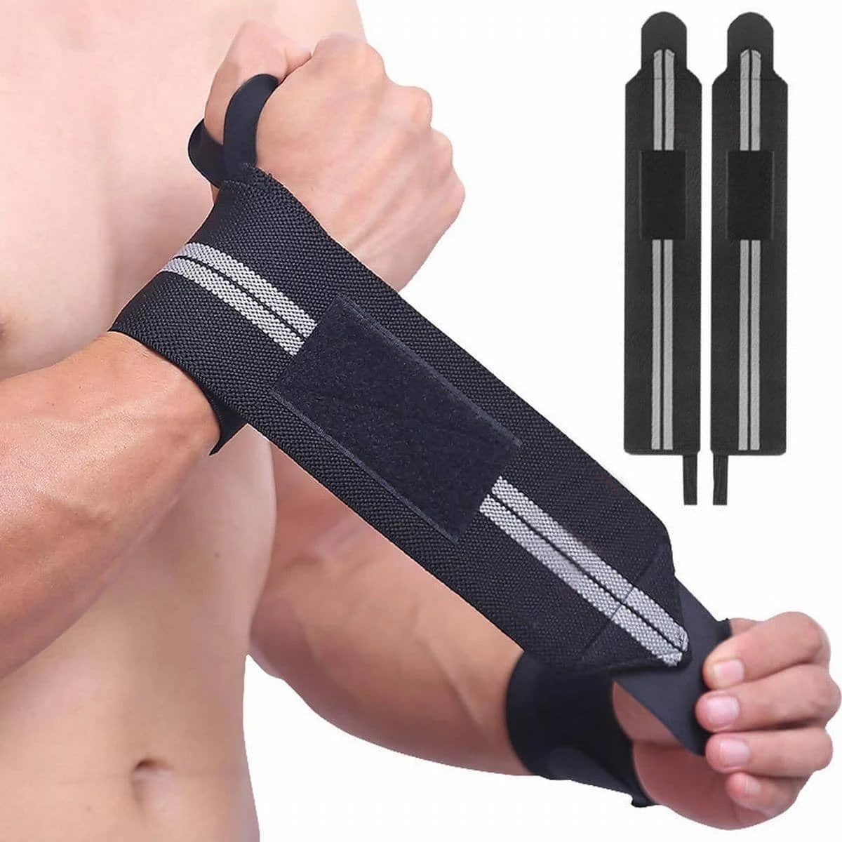 1 pair of bandage wrapped wristbands for professional use in weightlifting and gym training