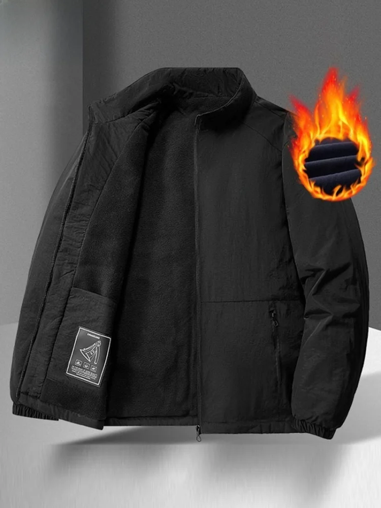 

Мужская куртка с воротником-стойкой на подкладке, верхняя одежда, ветрозащитное теплое пальто большого размера, модное универсальное осенне-зимнее пальто среднего возраста