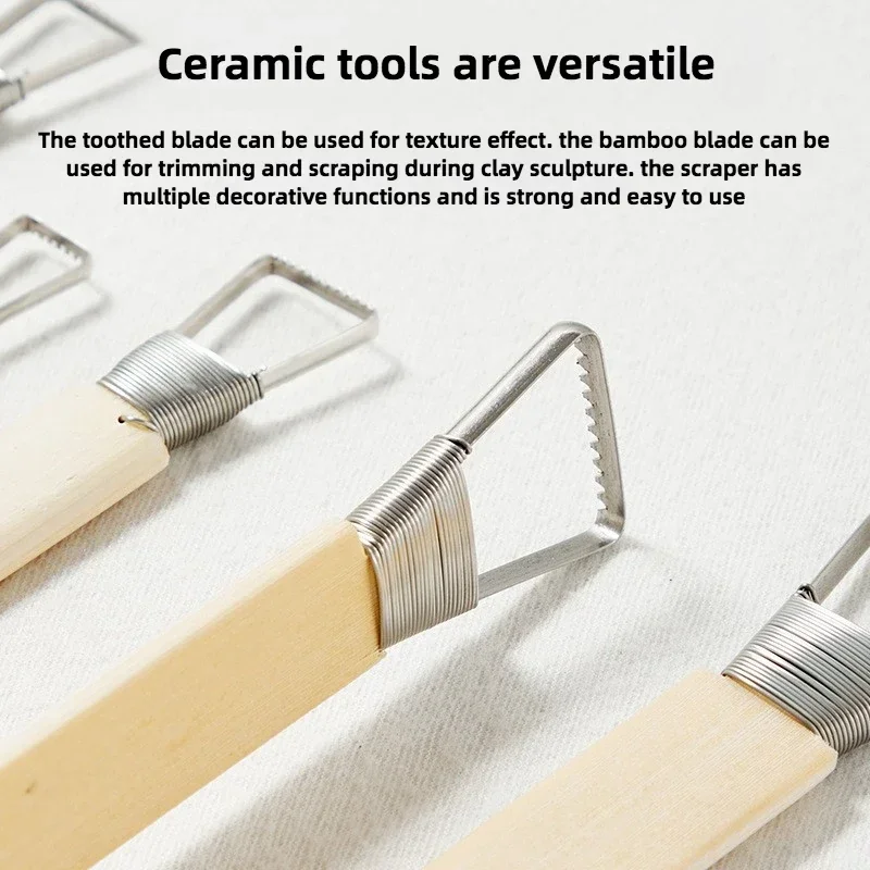 5 Pcs Toothed Bamboo Scraper Fine Mud Carving Scraper Sculpture Tool Set Trimming Knife Carving Bamboo Tool Clay Knife