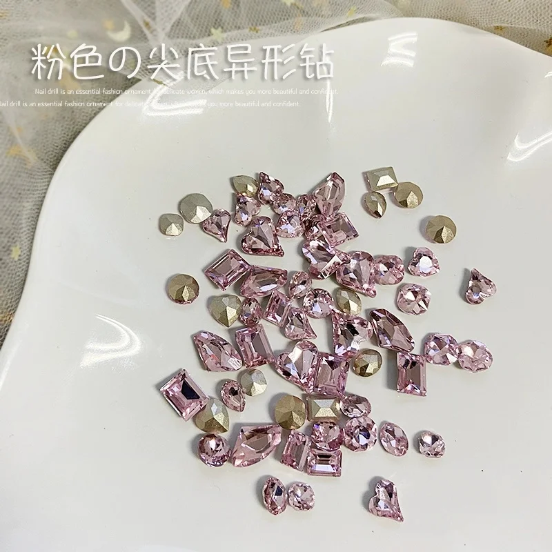 Strass 3d de formas mistas, cristal rosa, arte de unha, tamanhos grandes, fundo pontiagudo, vidro k9, diamante, pedras preciosas, faça você mesmo, decoração de unhas
