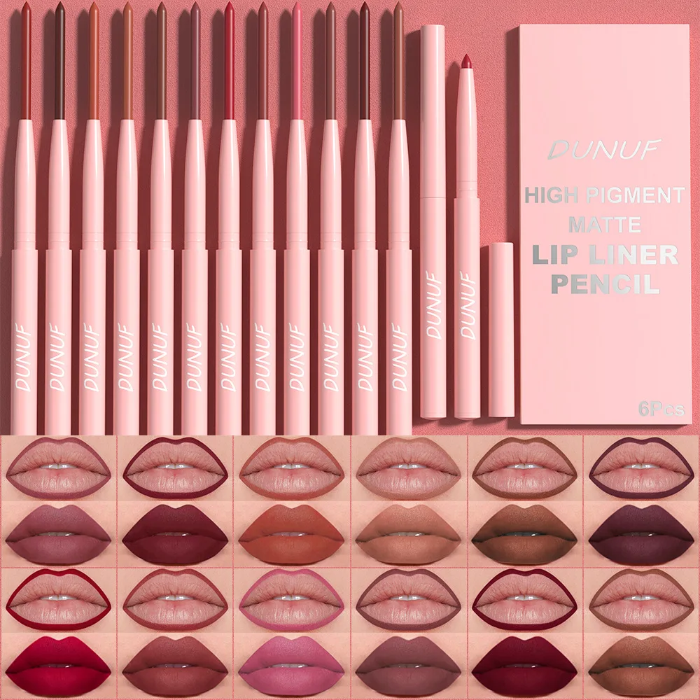 

6pcs Matte Lip Liner Set Long Lasting Nude Brown Rose Red Waterproof Easy Coloring Color Rendering Lip Gloss Set Beauty Makeup