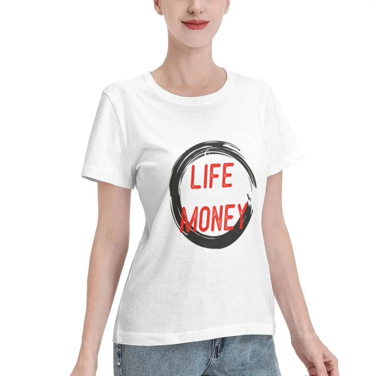 Hot Sale FIRST LIFE THAN MONEY 1 Women's T-shirt Simple Chic Sport Casual Top