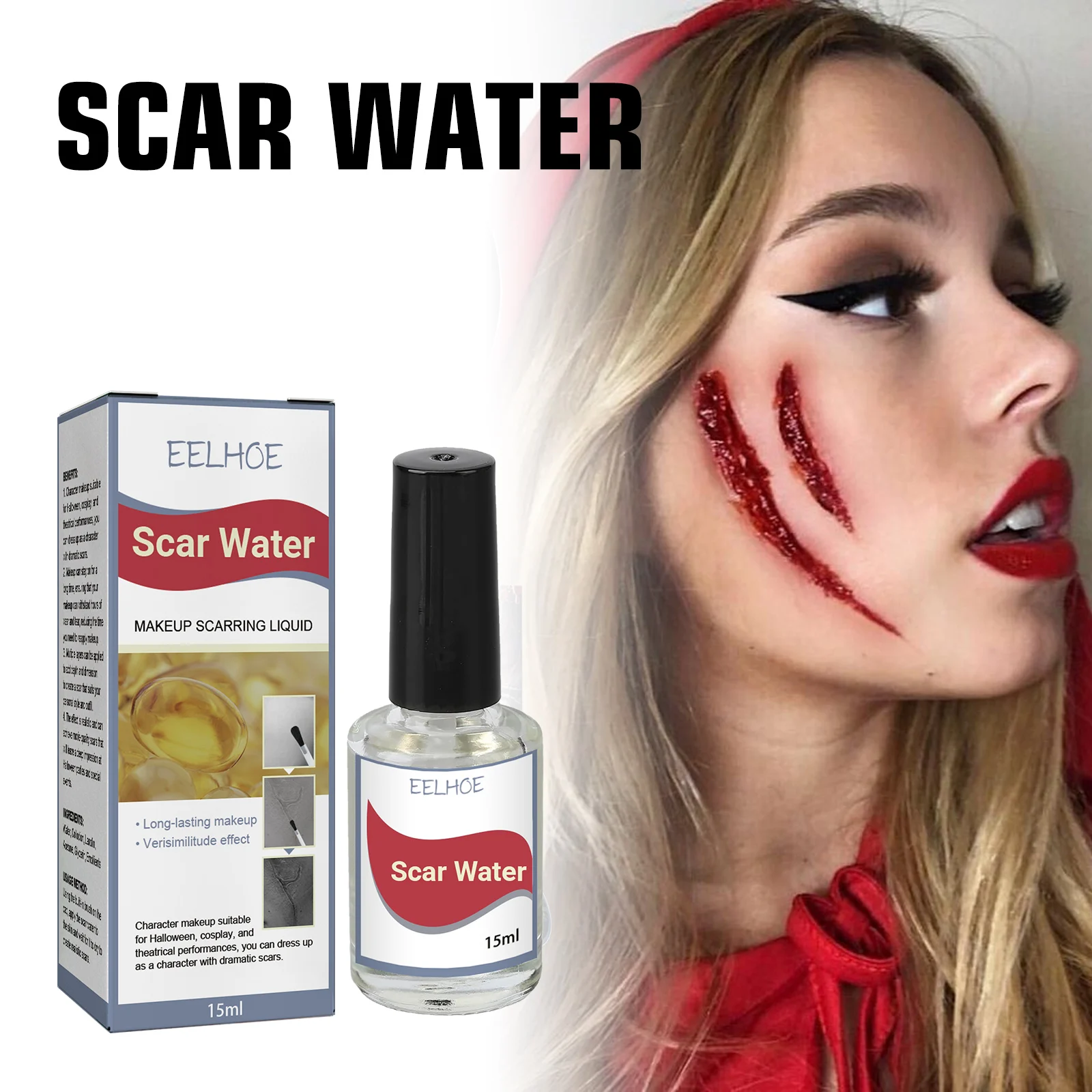 Scar Water, Liquid Collodion Fake Scar Liquid, SFX Special Effects Makeup for Halloween Horror Wound, Cosplay Costume Party