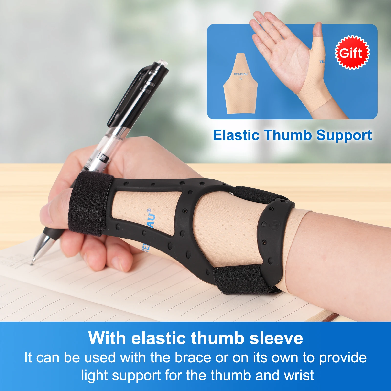 VELPEAU Silicone Thumb Support Brace for Tendonitis, Arthritis, Trigger Finger Splint Waterproof Stable and Fits Both Hands