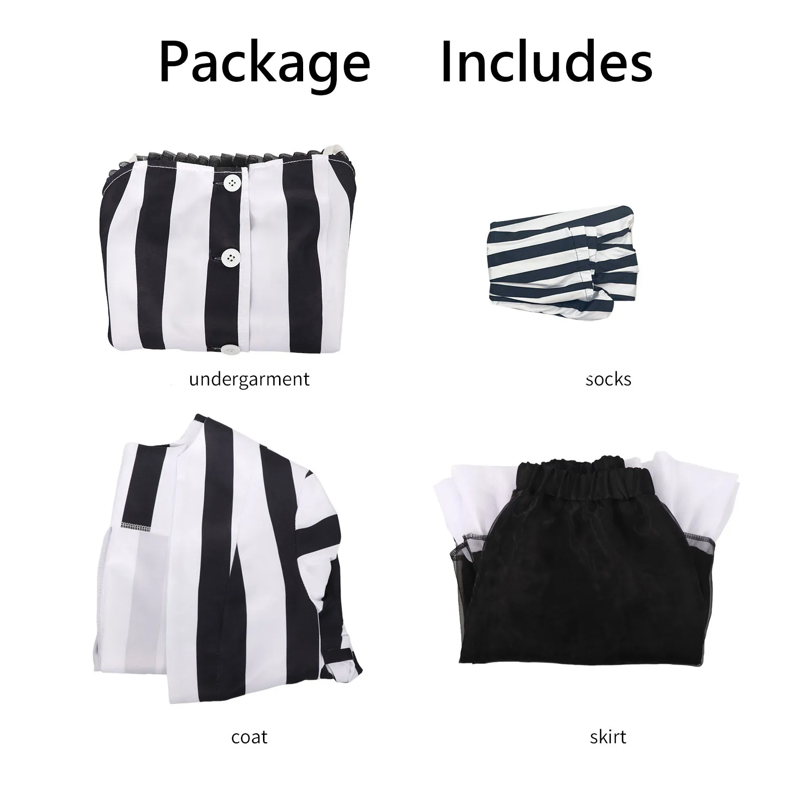 خنفساء تأثيري حلي المرأة فستان أبيض وأسود مخطط زي هالوين الزي