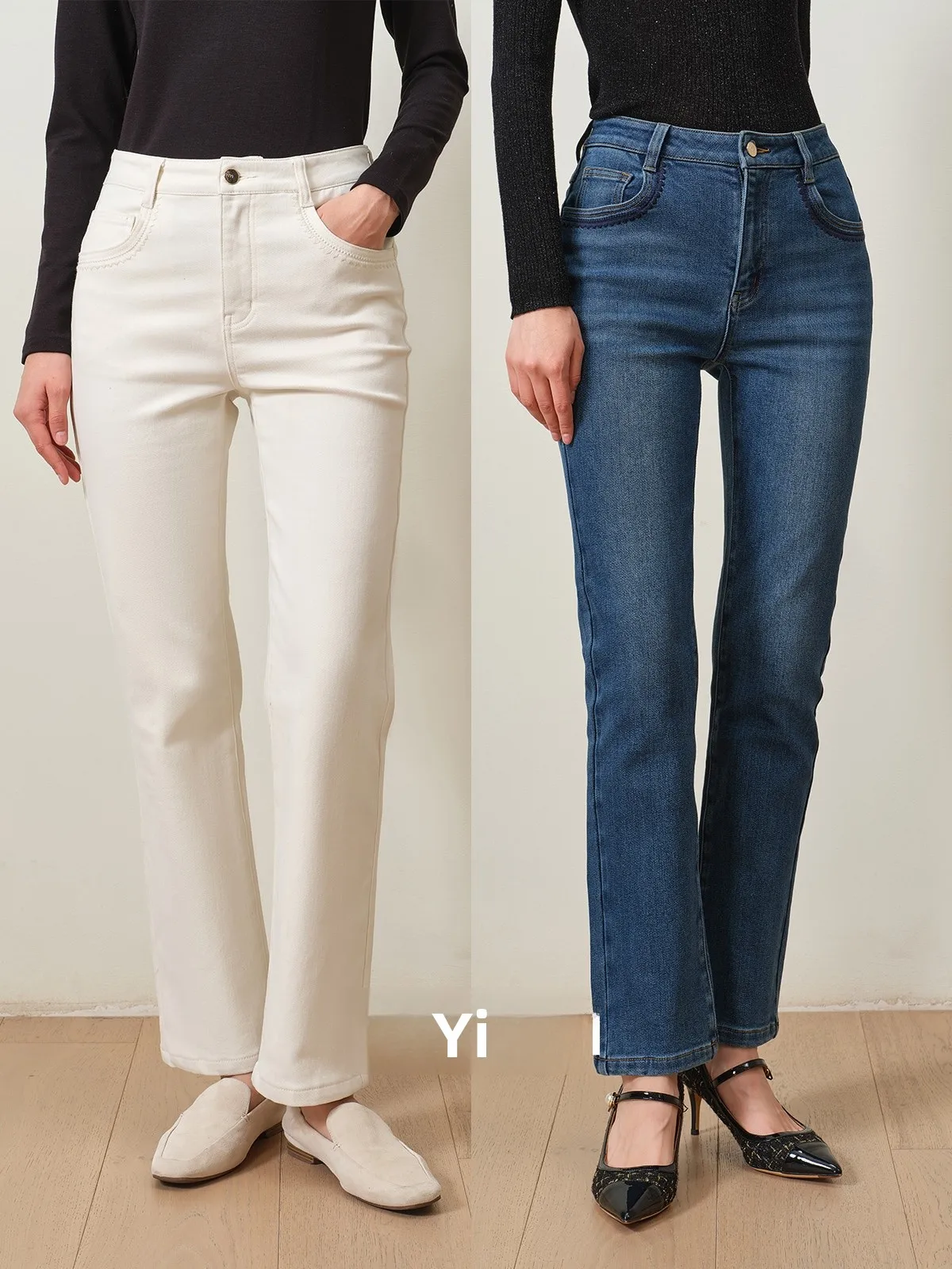 

Slimming Effectiven Fce Lined Women's Jeans Breadsti Sle High End Feel l Waist Cotton Zipper Closure Autumn W...