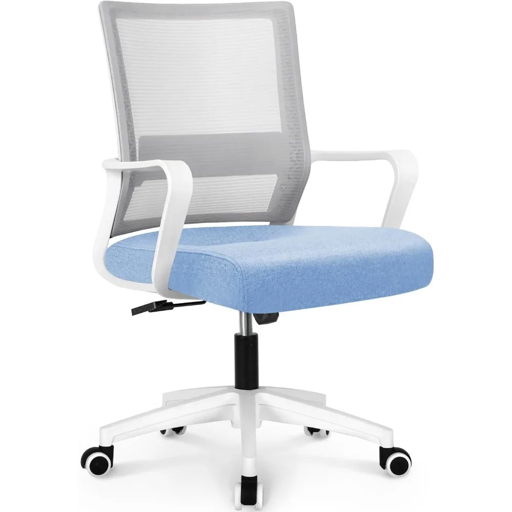 Office Chair Computer Chair Ergonomic Mid Back Mesh Cushion with Wheels Lumbar Support Comfy Swivel Adjustable Rolling Home