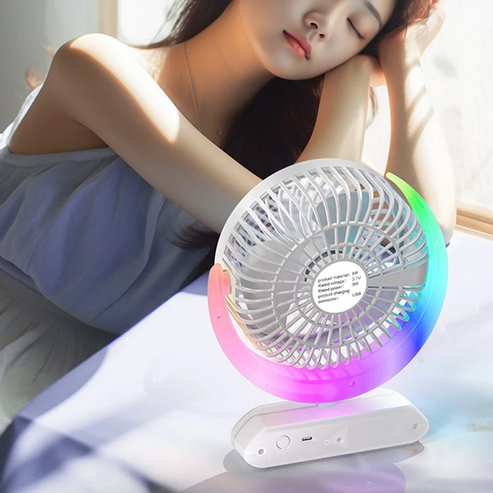 

Desk Lamp Fan3 Speeds Adjustable Table Fans with Light, 1200mAh Rechargeable Travel Fan Colorful Night Light for Home Office 선풍기