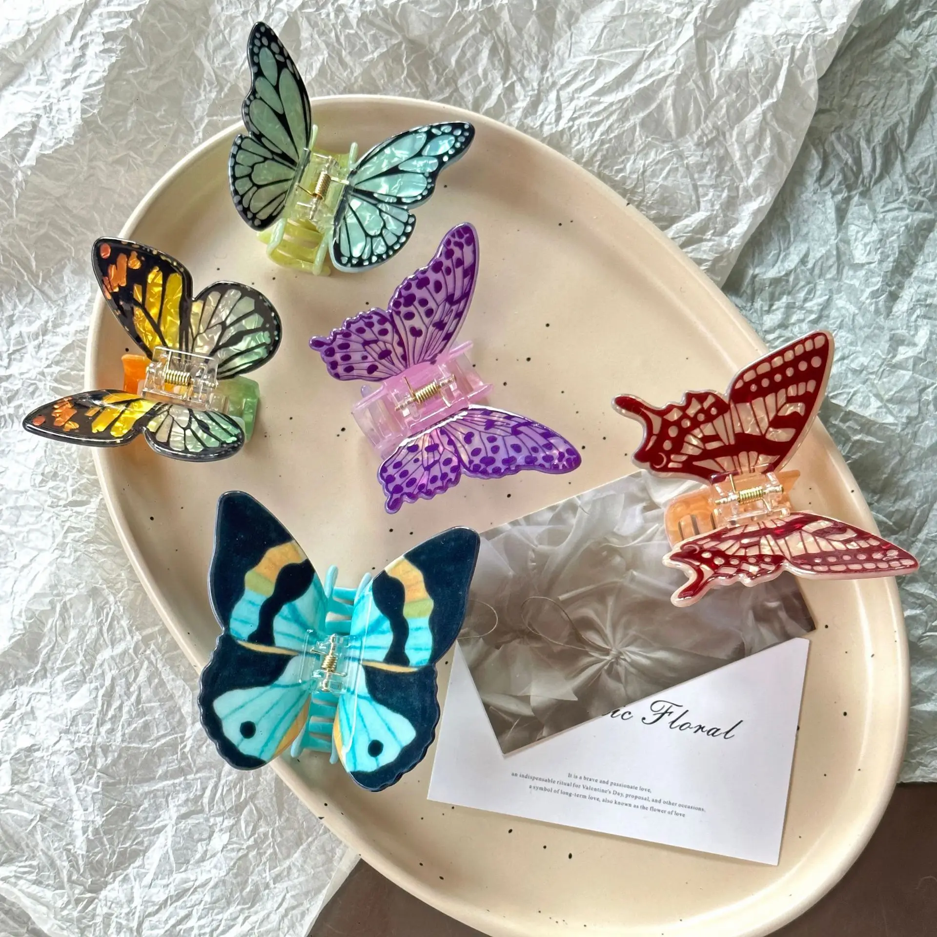 

New Colorful Simulated Butterfly Hair Claw Acrylic Senior Ins Claw Clip Trendy Crab Hair Clip Hair Accessories for Women Girls