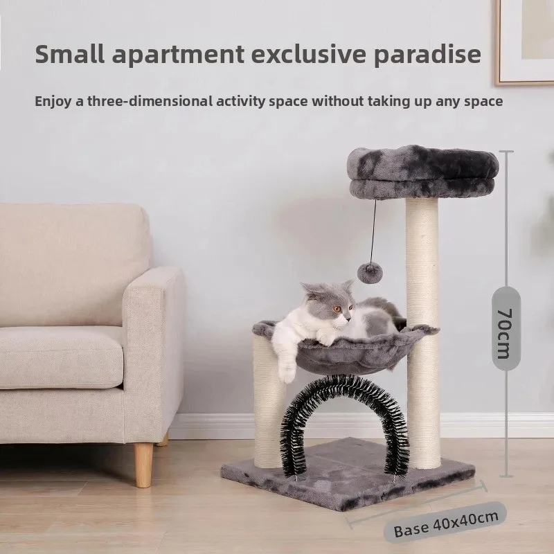 Small Multifunctional Cat Climbing Frame with Hair Rubbing Device, Sisal Wear-resistant Grabbing Column, Double-layer Plush Nest