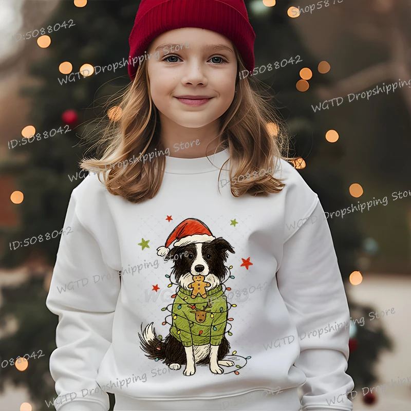 

Christmas Sweatshirts Print Sheepdog Cartoon Dog Lover Gifts Long Sleeve Boys Girls Crewneck Pullover Fashion Base Sweatshirt