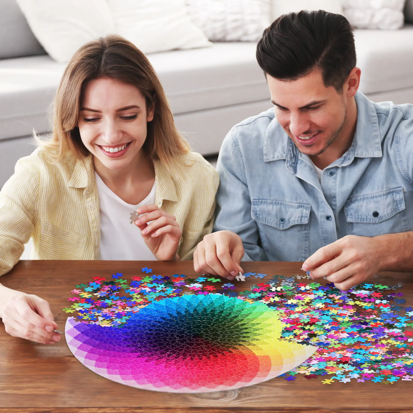1000 Piece Rainbow Gradient Jigsaw For Adults Color Changing Circle Puzzle Hard Puzzle Game Safe Sturdy Material Long Display