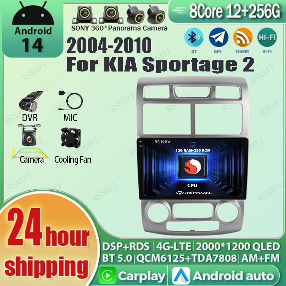 

Android 14 Carplay Auto Car Radio Multimedia Player For Kia Sportage 2 2004 2005 2006 2007 - 2010 Autoradio Stereo 2K Screen GPS