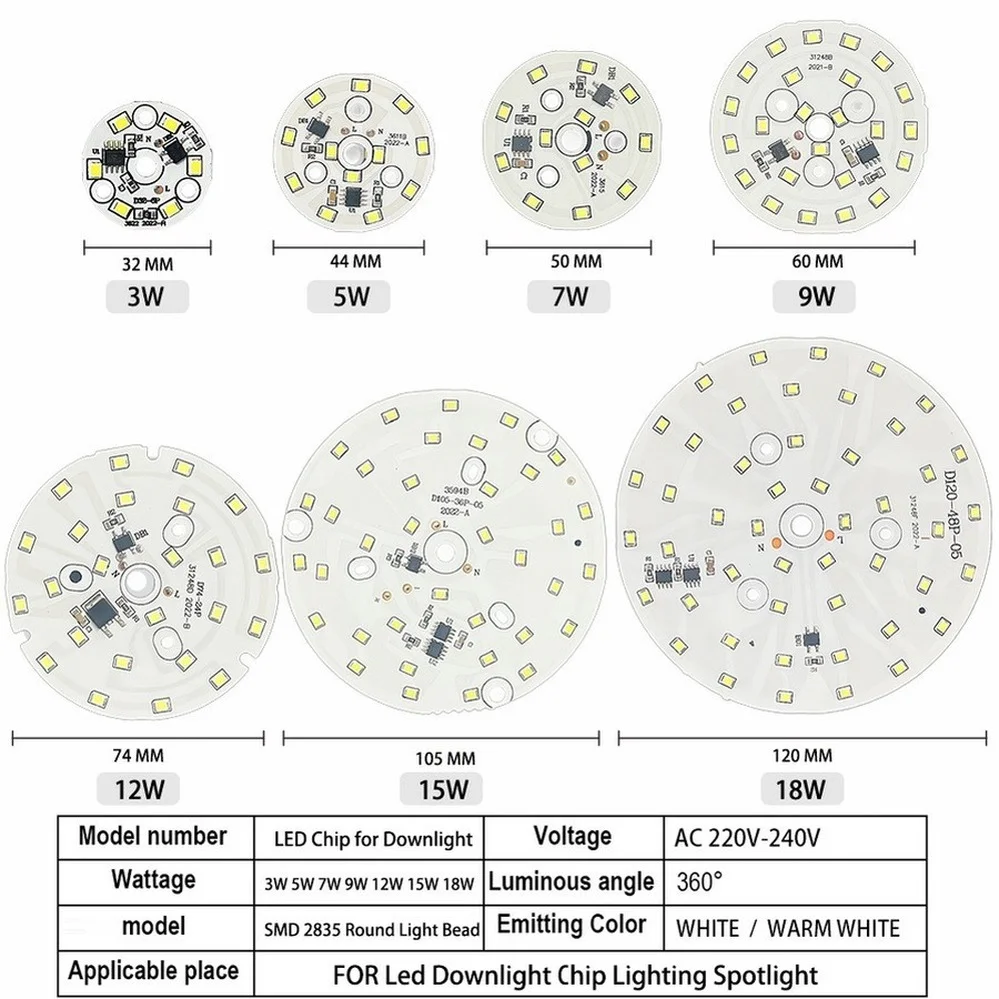 10pcs LED Chip for Downlight 3W 5W 7W 9W 12W 15W 18W SMD 2835 Round Light Beads AC 220V-240V Led Downlight Chip Lighting