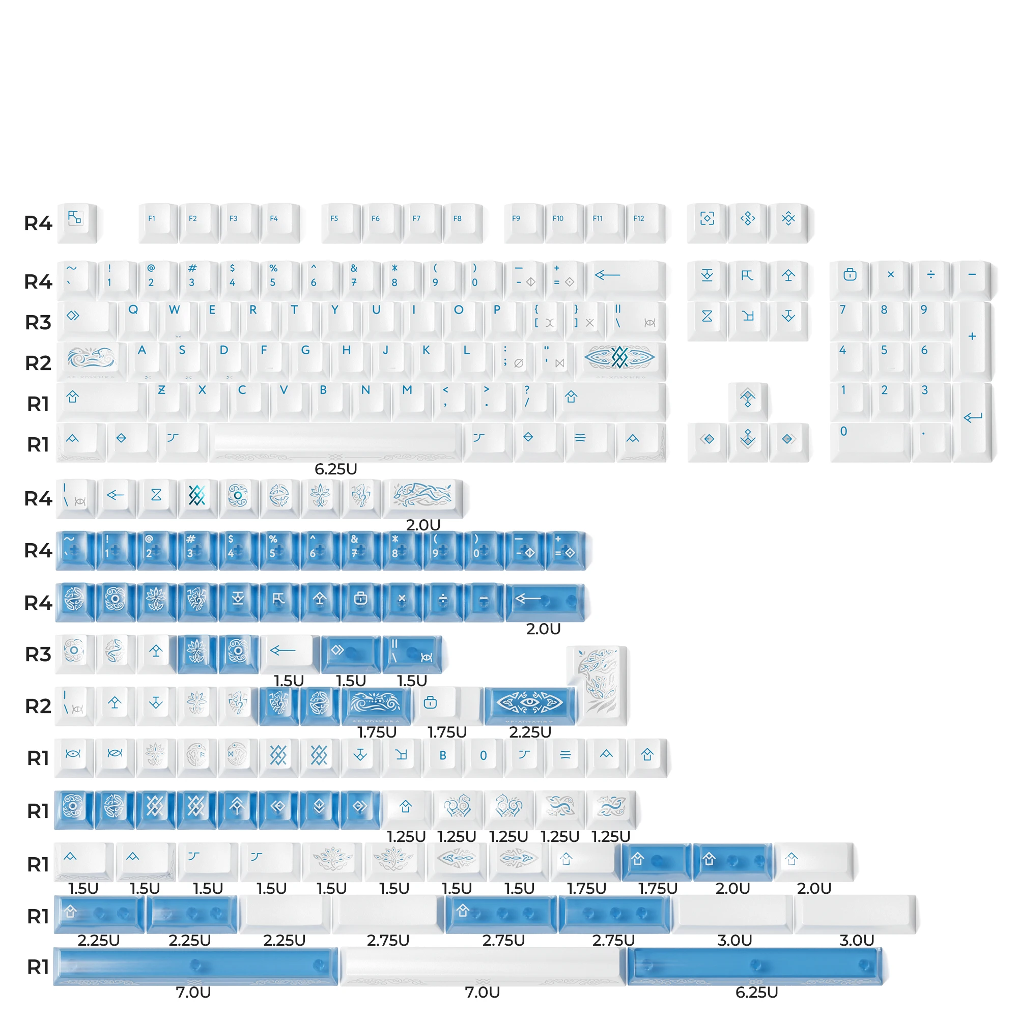 XVX Eternity R2 Full Size PBT Keycaps White Blue
