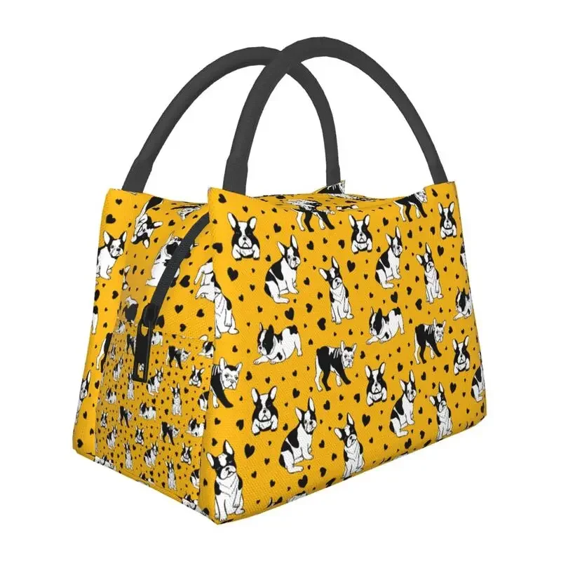 

French Bulldog Hearts Pattern Lunch Box for Women Dog Cooler Thermal Food Insulated Lunch Bag Hospital Office Pinic Container