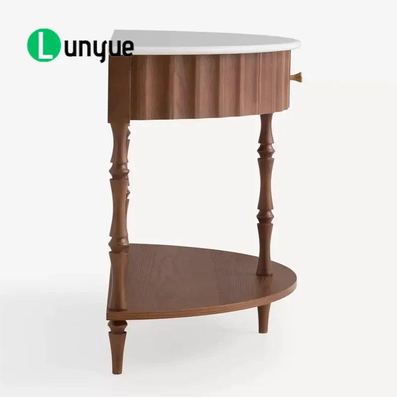 Solid Wood Two Tier Oval Entryway Table with Storage Shelf Narrow Console for Hallway Living Room Space Saving Furniture
