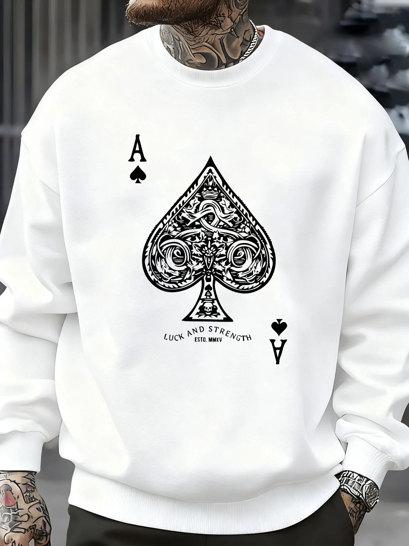 

Playing Cards Spade A Print Men Streetwear Crewneck Fleece Sweatshirt Autumn Fashion Clothes Oversize Comfortable Pullover